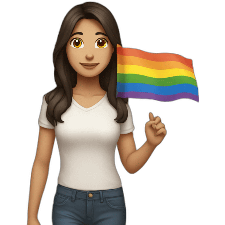 brunette with lgbt flag in one hand and indian flag in the other emoji