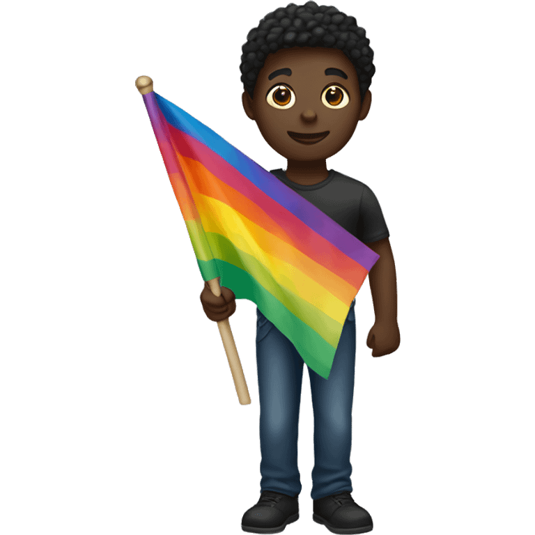 Dark skin colour person holding gay flag emoji