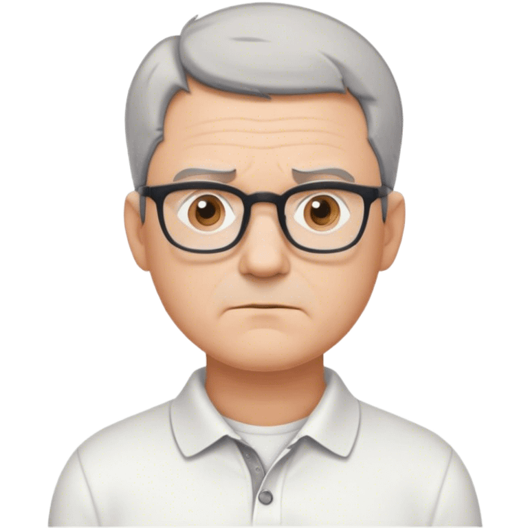 "Create an emoji of a middle-aged man with short gray hair, glasses, and a neutral expression. He is wearing a white polo shirt and has a slightly serious look. The background is minimal or plain." emoji