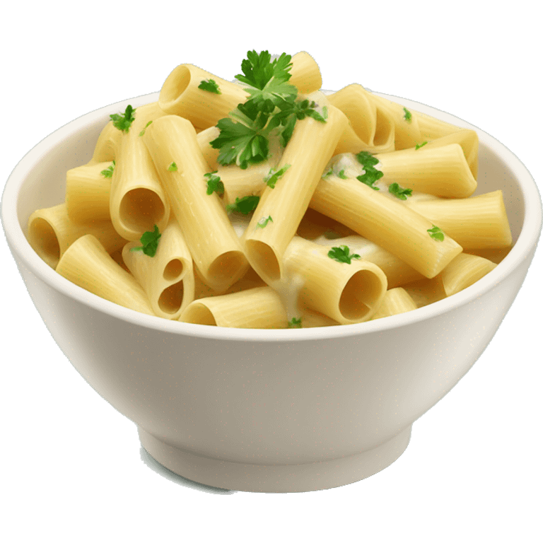 bowl of rigatoni alfredo with sprinkled parsley  emoji