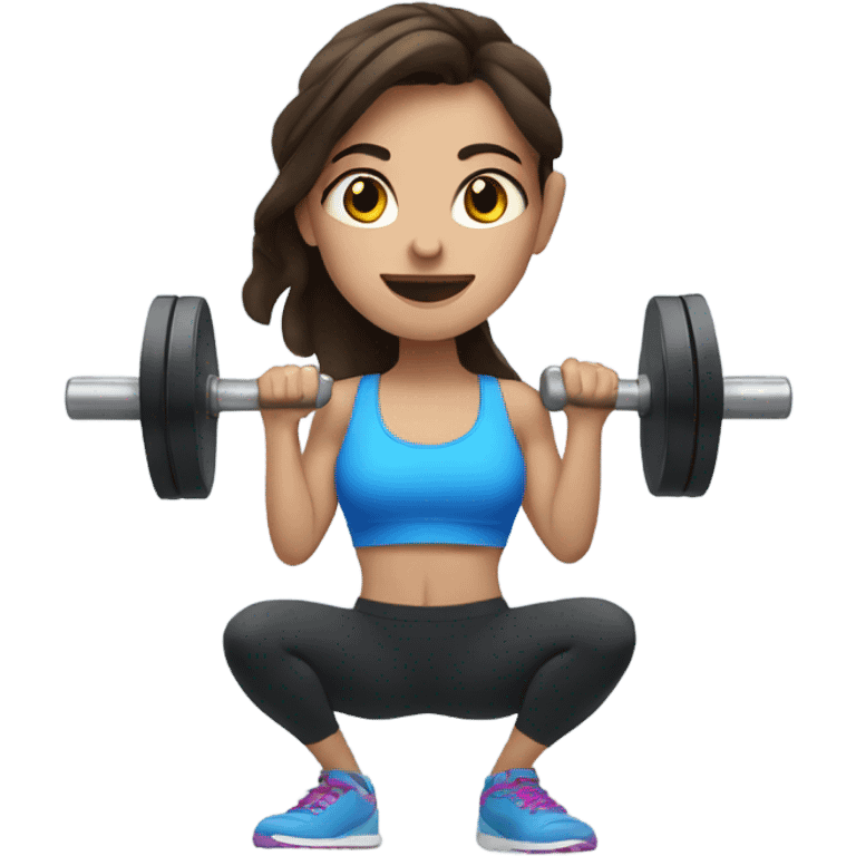 brunette girl with blue eyes lifting weights emoji