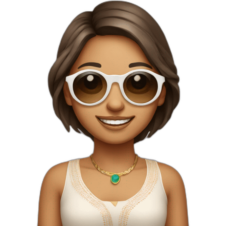 Cute white smiling indian girl wearing round sunglasses emoji