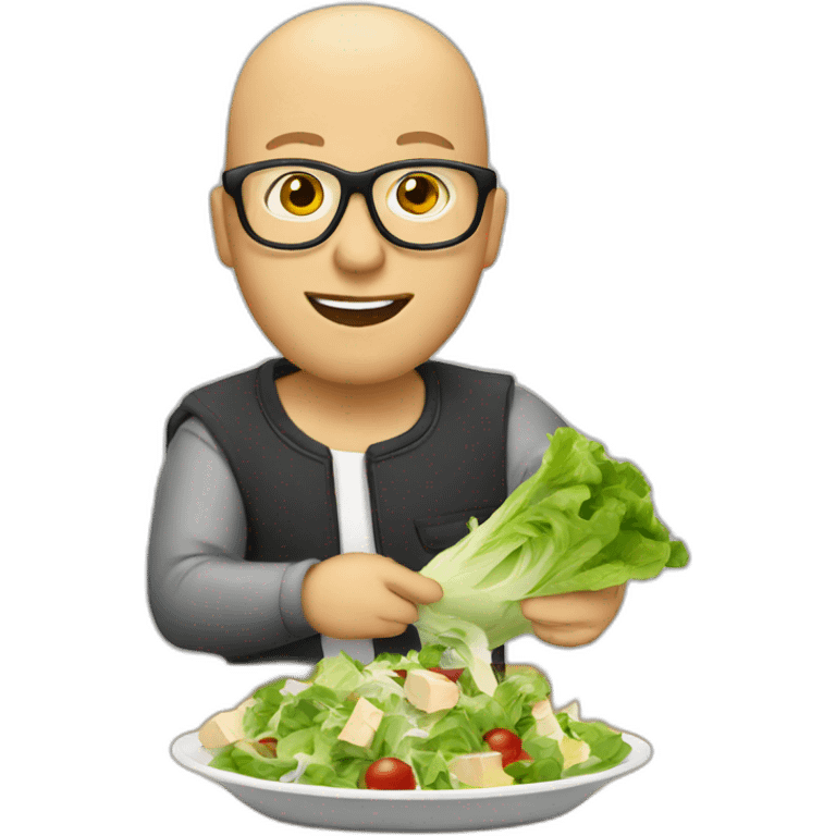 A bald with glasses preparing a Caesar salad emoji