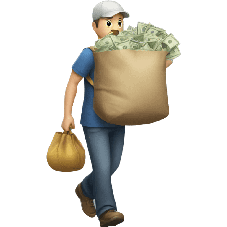 A man carrying overloaded bag of money emoji