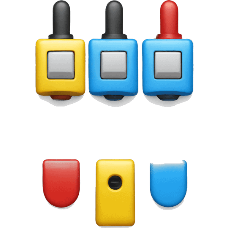 An emoji design featuring three toggle switches. Each switch is distinctly colored: one blue, one yellow, and one red.  emoji