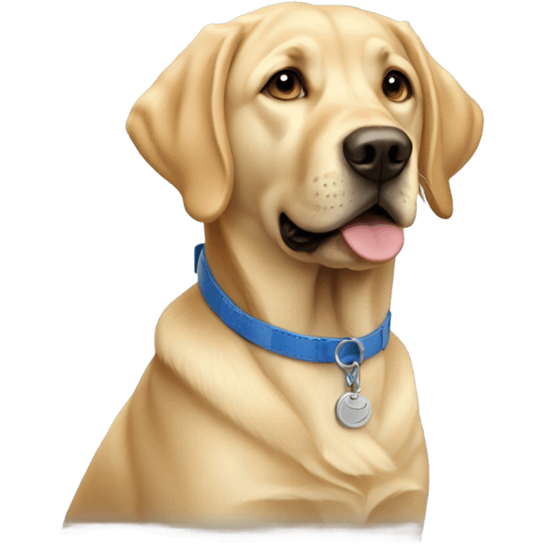 A young golden Labrador with a blue collar named pickles  emoji