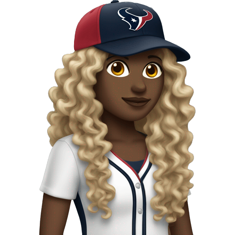 HOUSTON TEXANS baseball hat woman with long curly hair  emoji