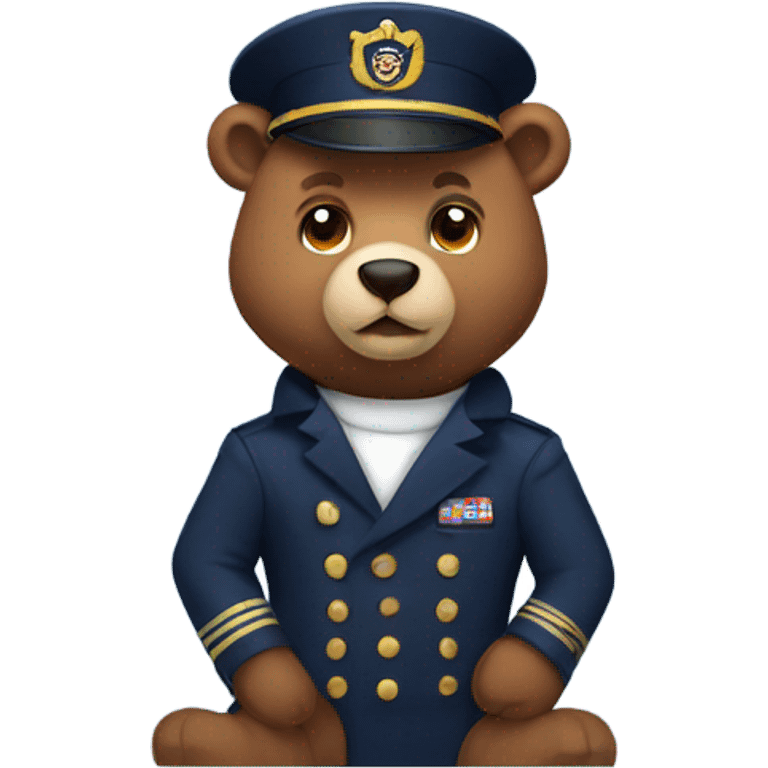 Brown bear wearing navy captain hat emoji