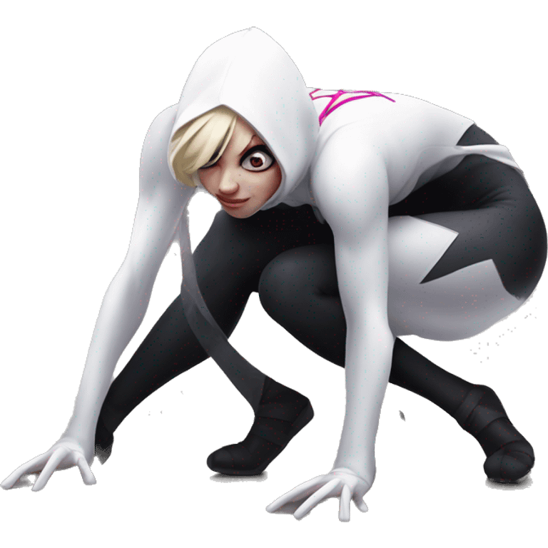 realistic spider gwen squatting on the ground with a transparent background emoji