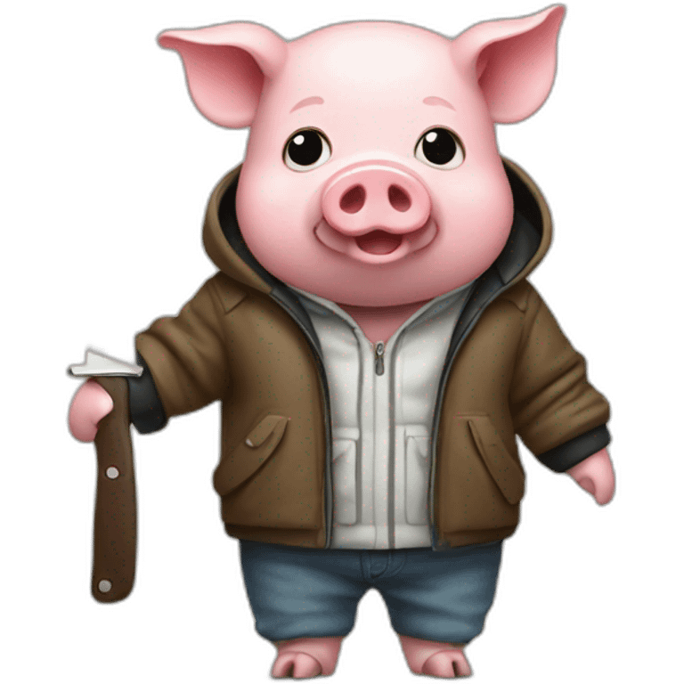 pig in jacket with a knife emoji