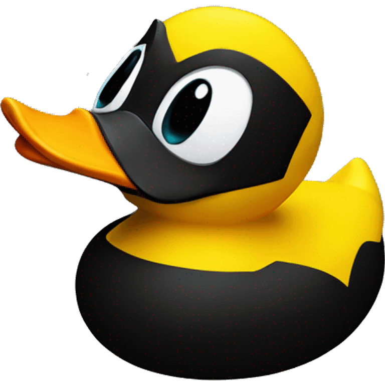 Rubber duck in black colour. It looks like it is Batman emoji