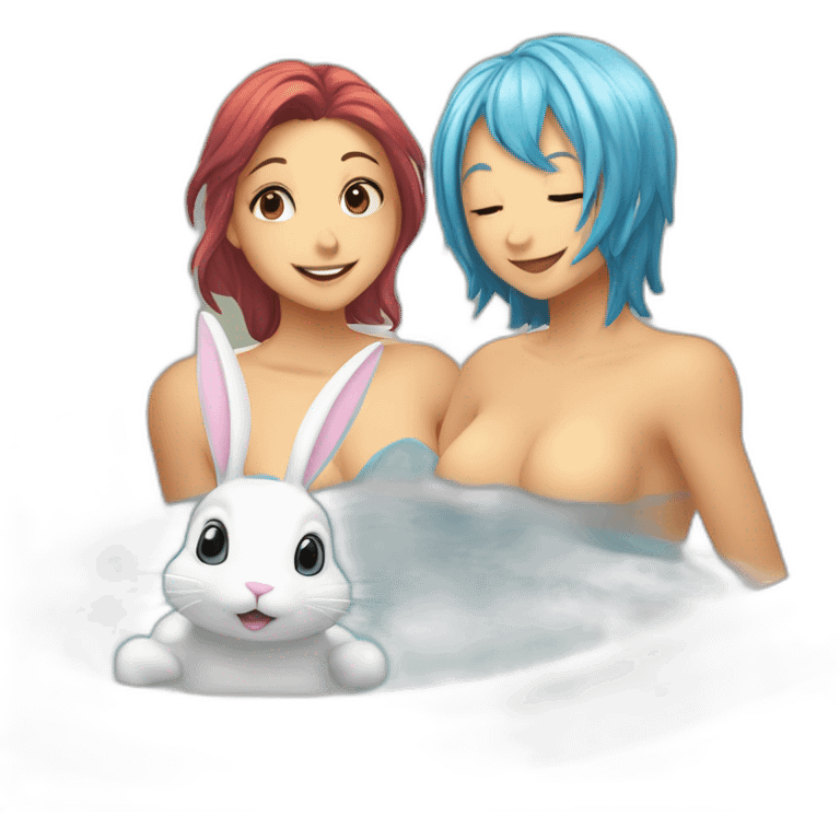 Nami bunny and robin in bath emoji