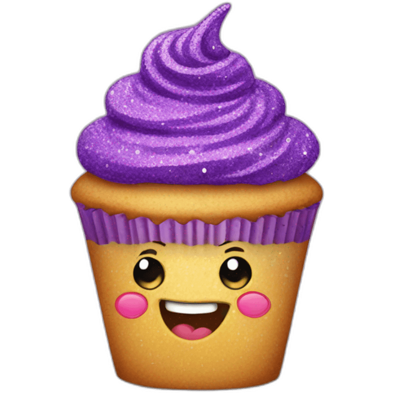 Happy purple glittery cupcake  emoji