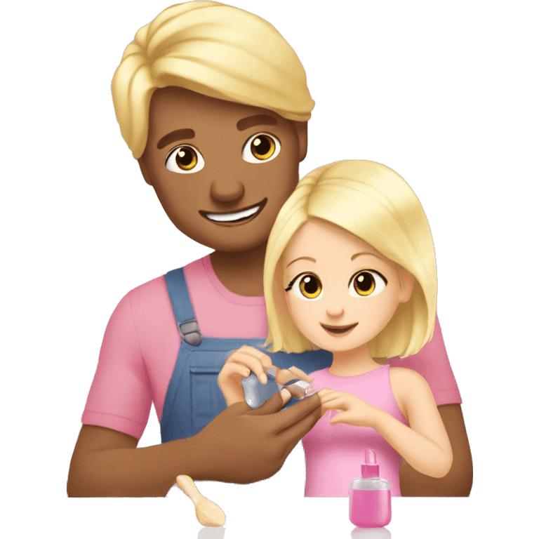 blonde babydaughter gives blonde dad a manicure emoji