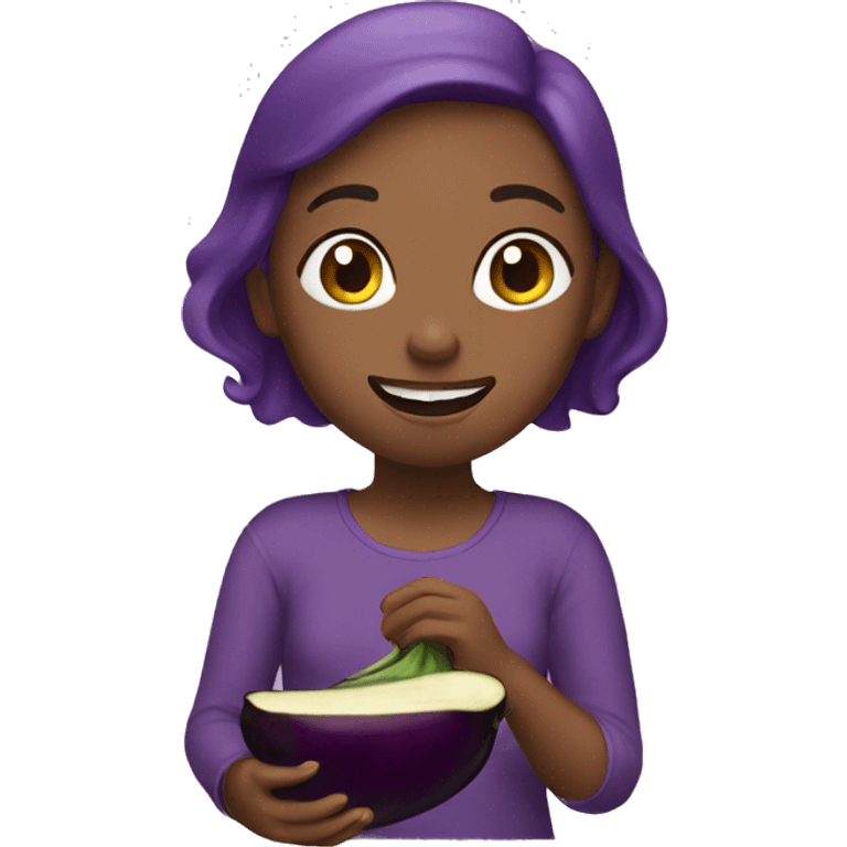 girl eating an eggplant emoji