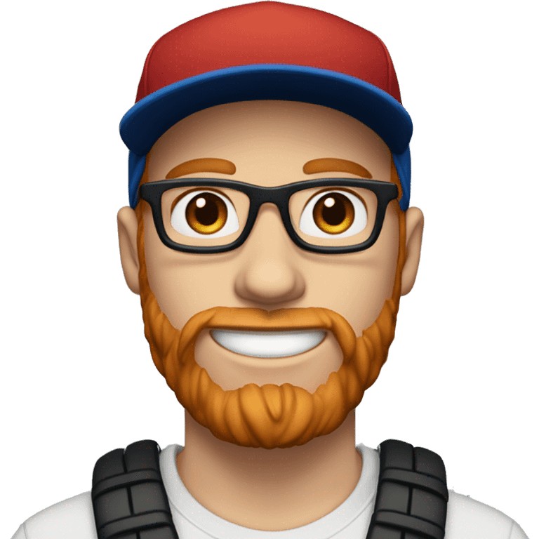 30 year old male male with red hair, glasses, black baseball hat, blue eyes, pale complexion, and a beard emoji