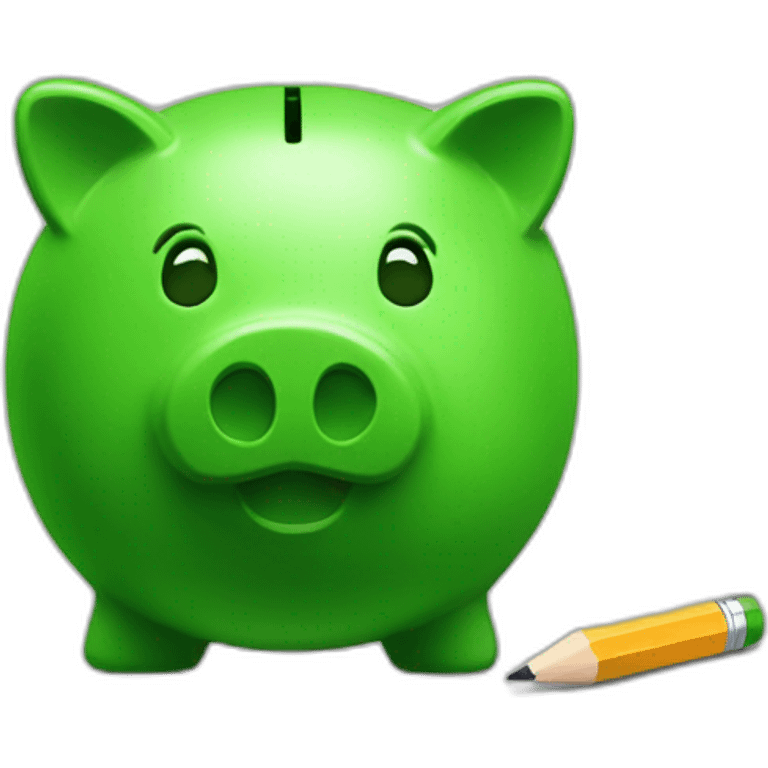 green piggybank holding a pencil emoji