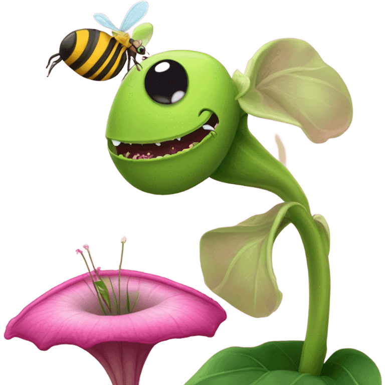 carnivorous plant pink flowers, and bee emoji