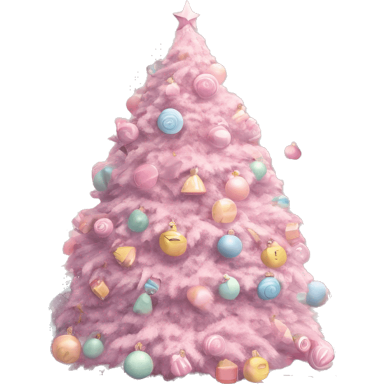 pastel pink candy theme christmas tree with pastel pink present pile underneath emoji