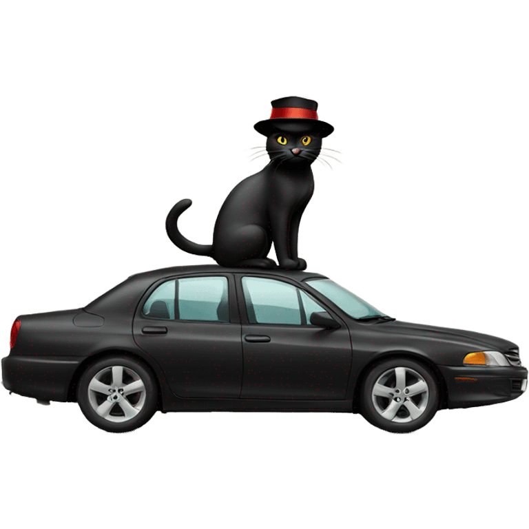 Black cat, red hat, on car emoji