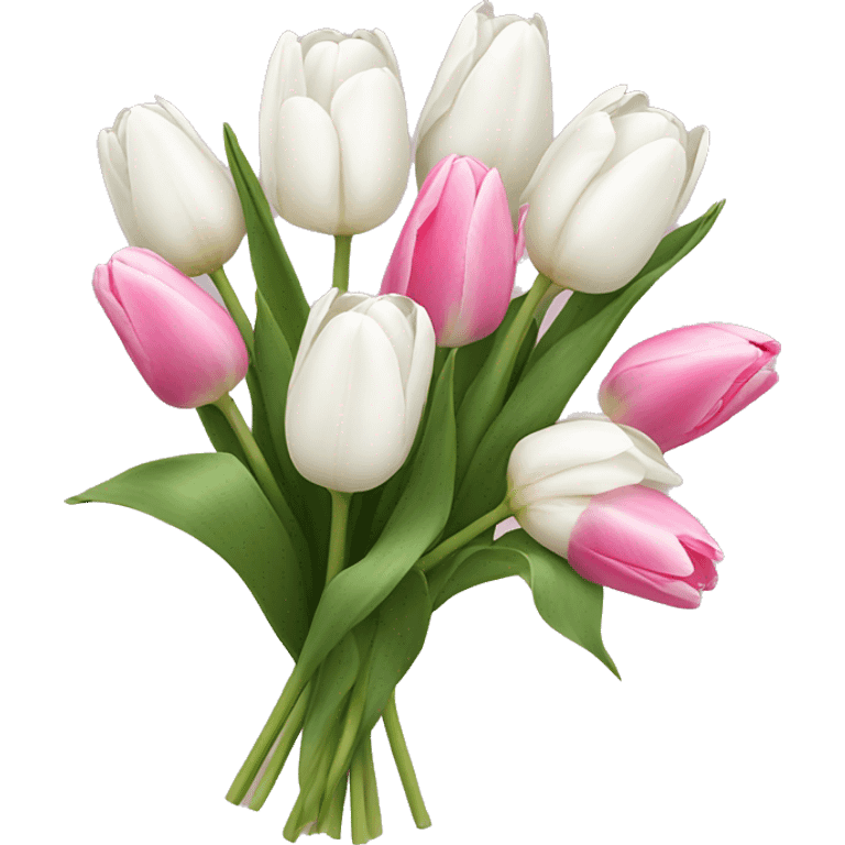 bouquet of fully white tulips and some fully pink tulips emoji