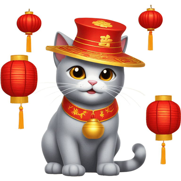 Light grey cat celebrating Chinese new year emoji