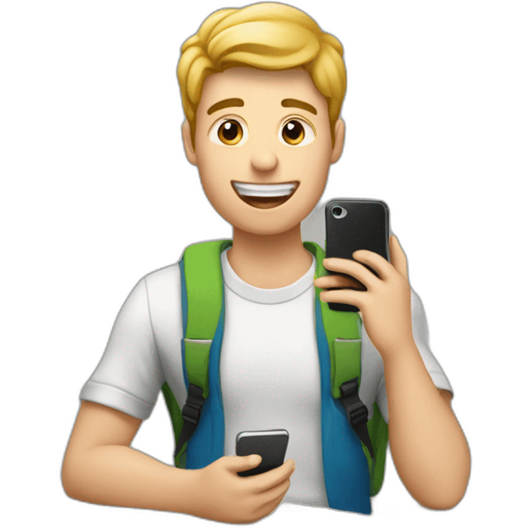 student passing an exam with a mobile phone in his hand emoji