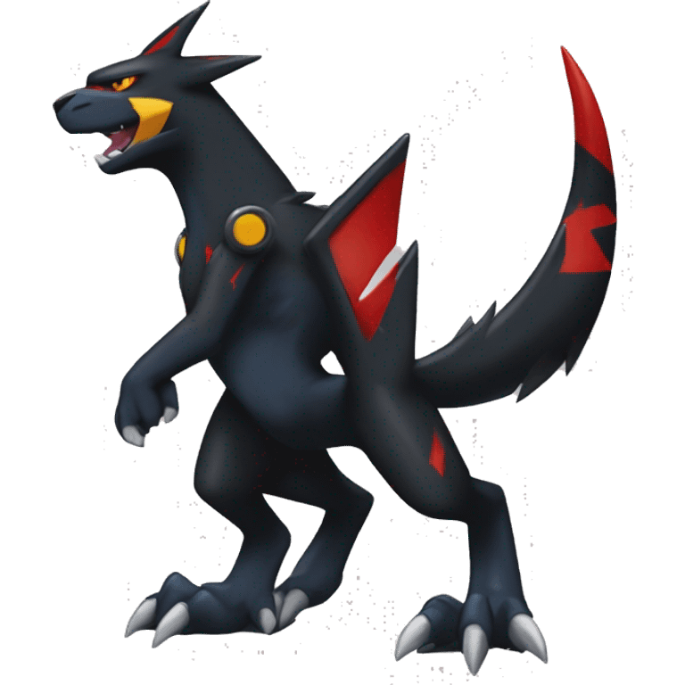 Cool Edgy Litten-Garchomp-Houndoom-Luxray Fakémon Digimon with Edgy markings, full body, outlined emoji