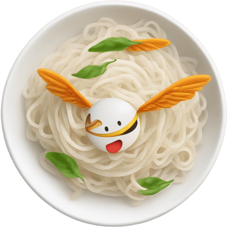 Flat rice noodles with flying wings emoji