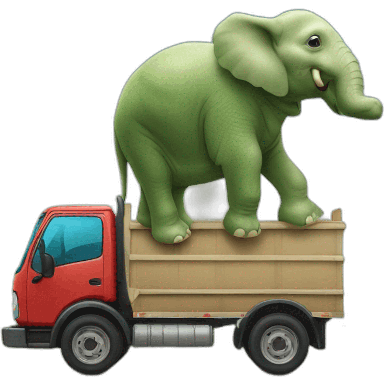 Tortue sur un elephant sur un camion emoji