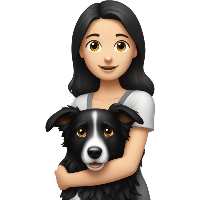 brunette hugging black border collie emoji