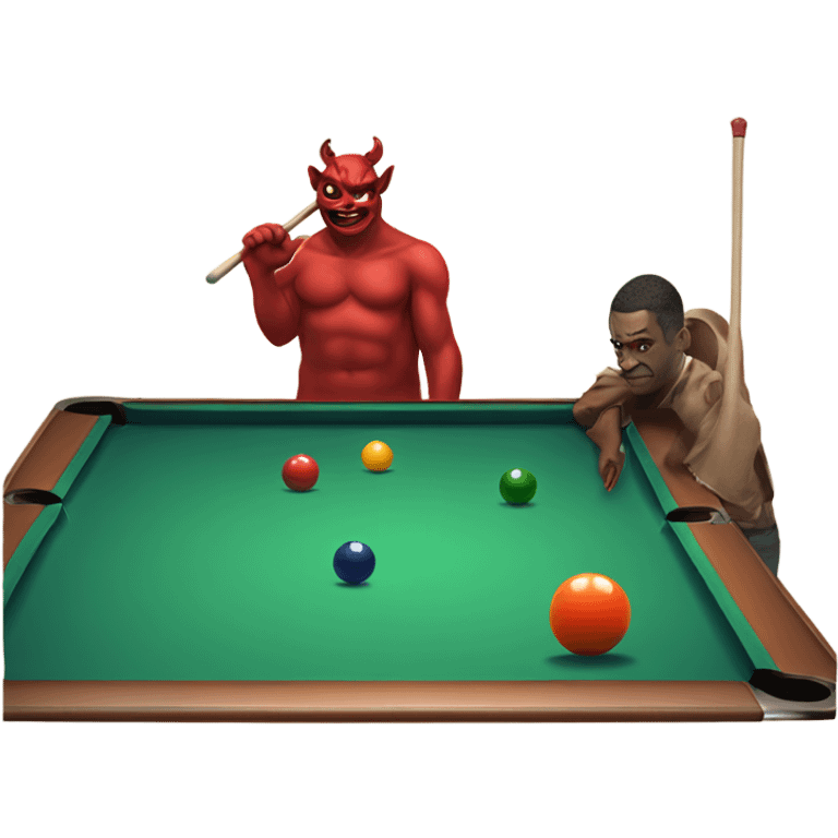 man playing pool with a devil on his shoulder emoji