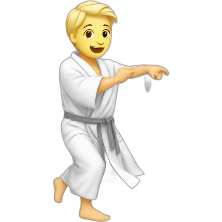 Blond White boy dancing in à grey bathrobe emoji