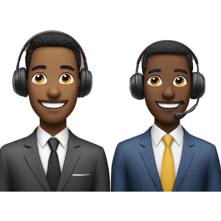 podcast with 2 African American smiling male well-dressed wearing headsets  emoji