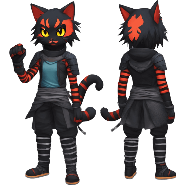 Edgy Emo Anthro Samurai cool pretty dark Litten-Pokémon-cat-fursona-animal techwear Bandages gloves socks emoji