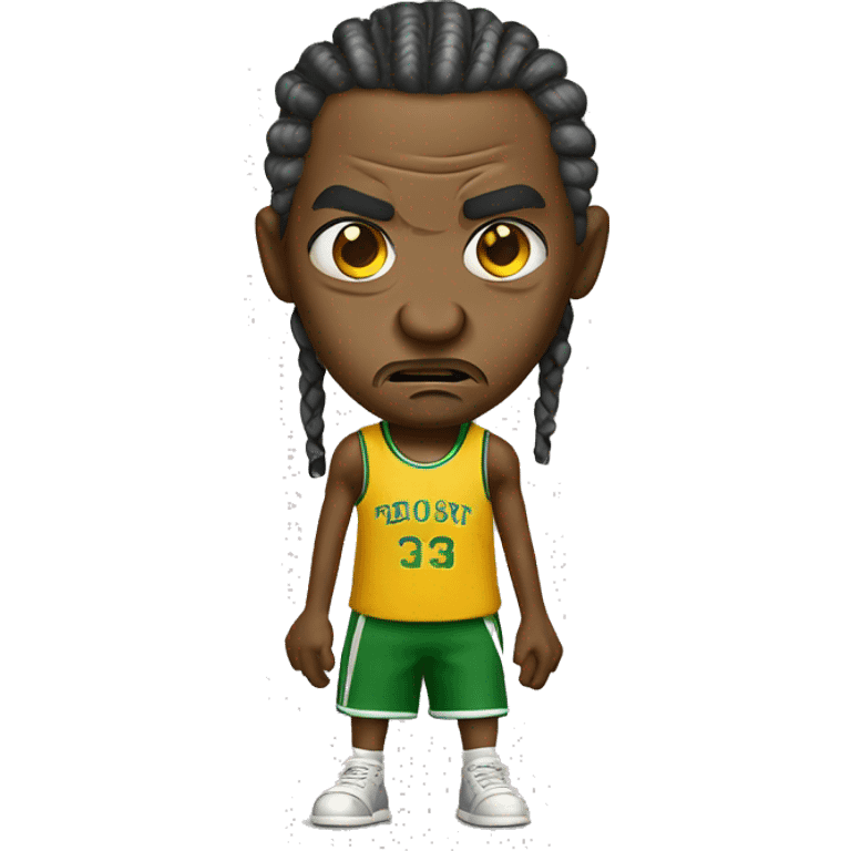 A middle aged Jamaican man with cornrows getting angry while dribbling basketball emoji