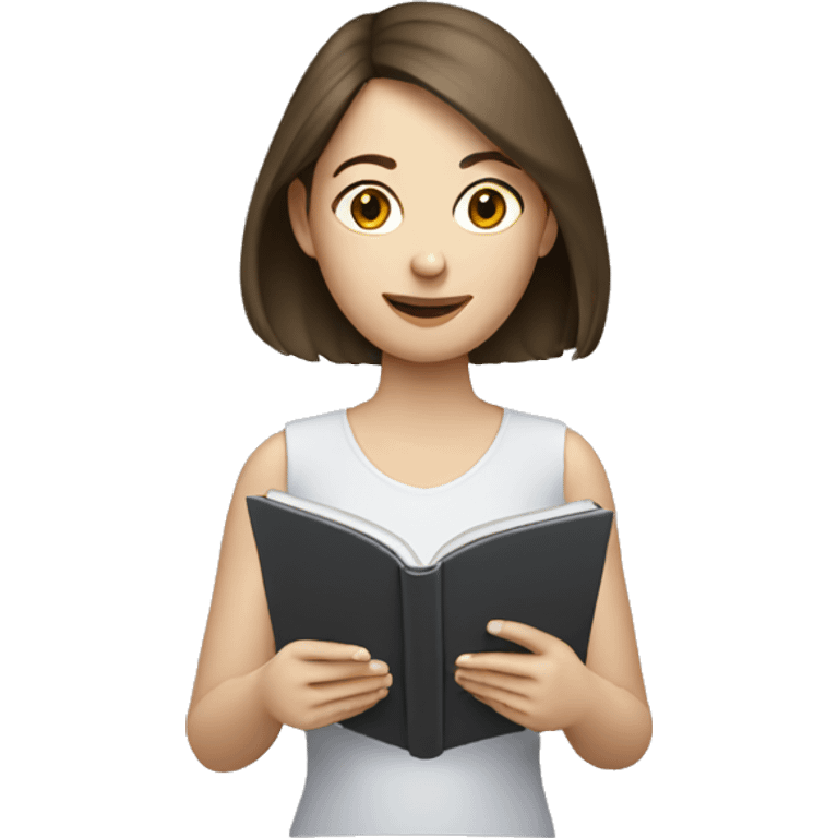 Pale brunette woman reading tablet emoji