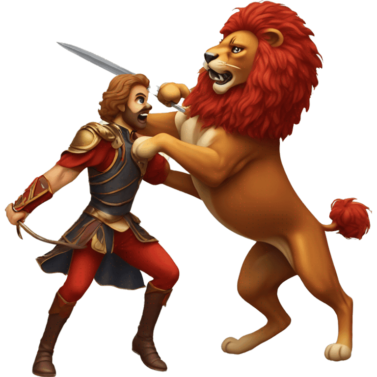 Red cavalier fighting a lion emoji