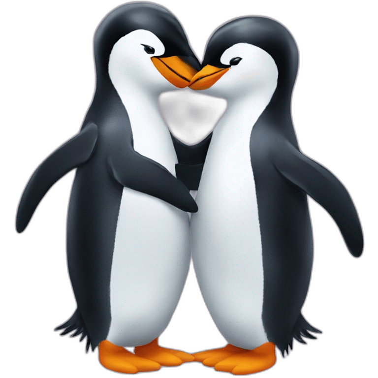 two penguins hugging and holding socks emoji