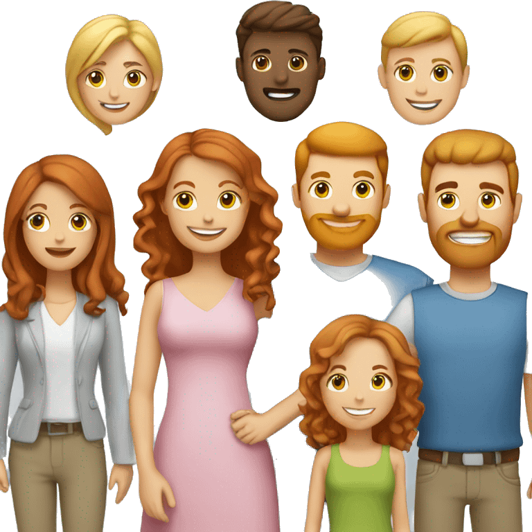 Family together, redhead, mom, blonde, daughter, brunette, dad emoji