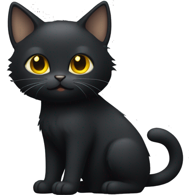 Small short haired black cat with yellow eyes full body hair sticking up on tips of ears emoji