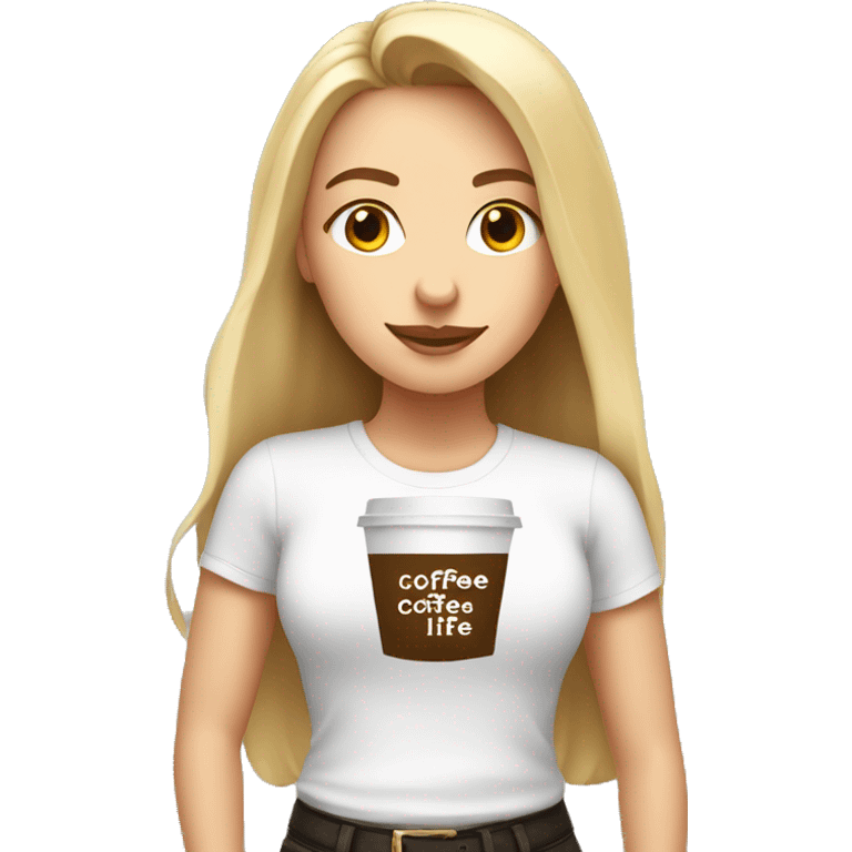 White Girl Student wearing a tshirt Saying Coffee is life  emoji