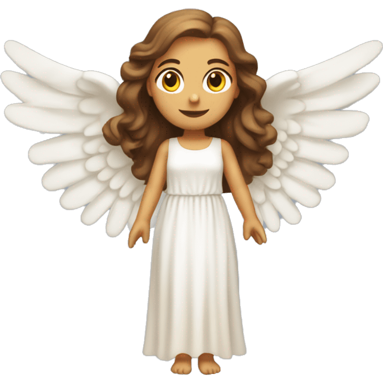 Full length white woman with brown hair dressed as a beautiful angel with wings and a long flowy dress emoji