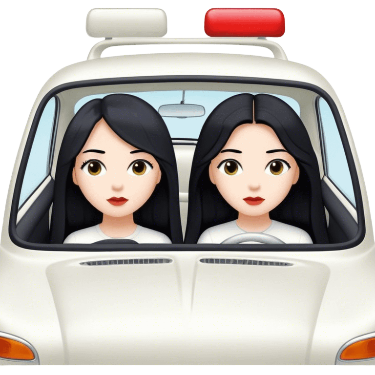 Two girls with long black hair, white, in white car from far view  emoji