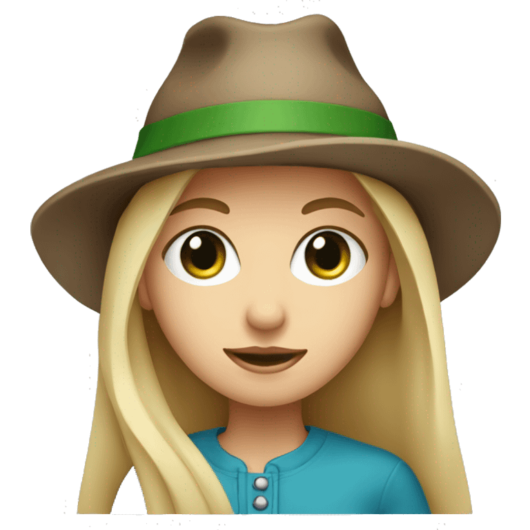 blonde girl in brown hat with one blue eye and one green eye emoji