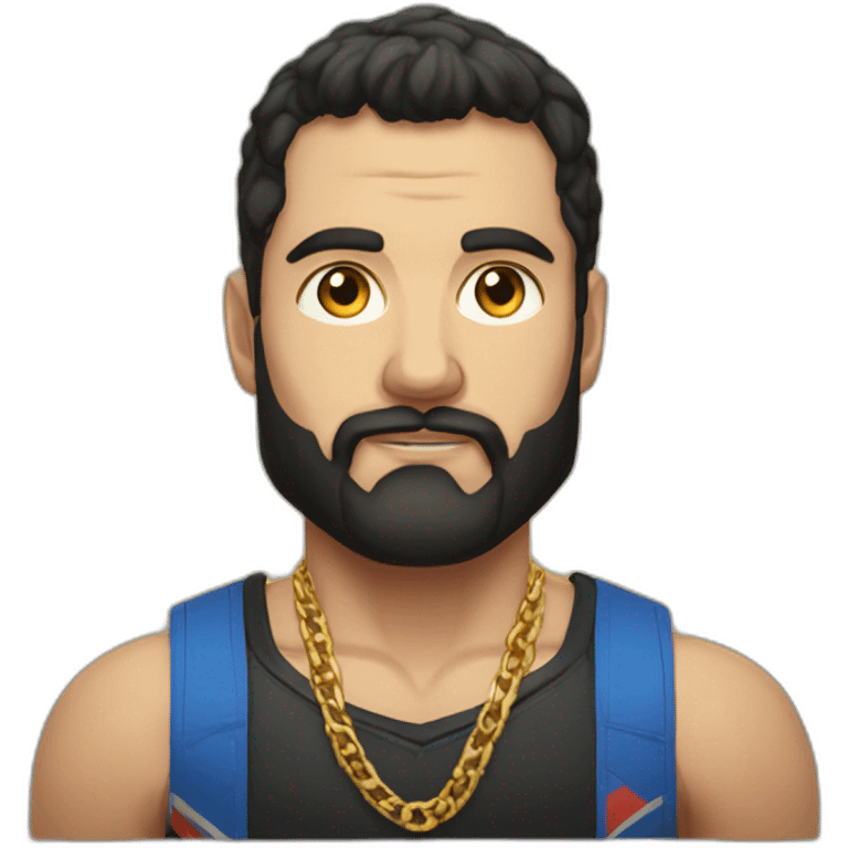 Russian strong man aged 30 wearing gold chain with black hair and short beard emoji