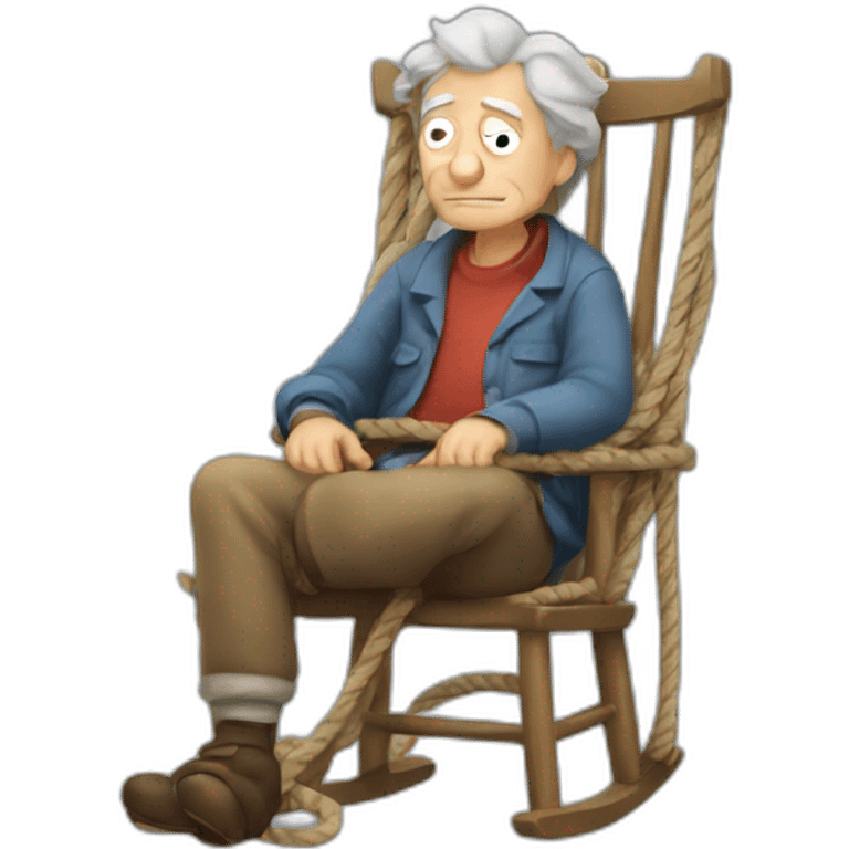 old man in a lazy boy with ropes on his lap emoji