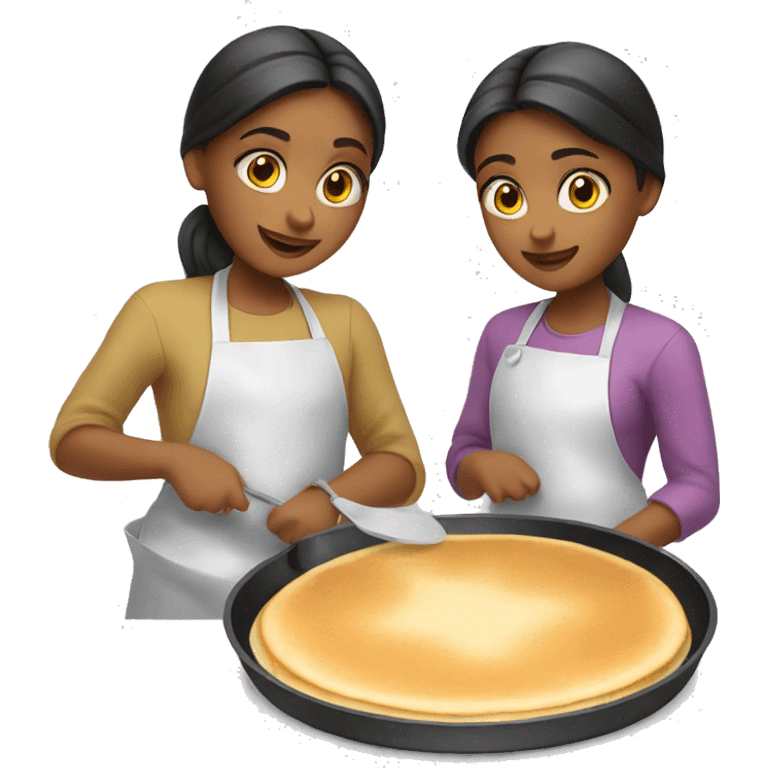 2 girls baking pancakes on a pan emoji