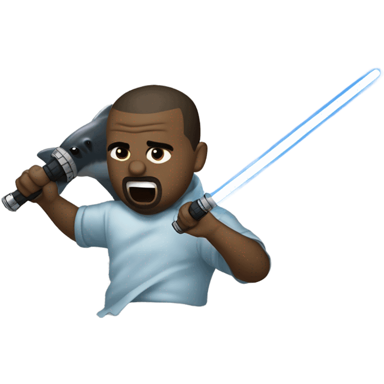 Kanye West with a lightsaber fighting a shark emoji