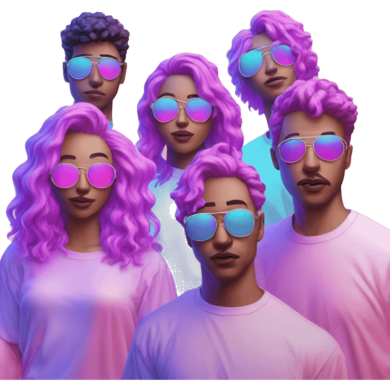 Vaporwave group of people on white background emoji